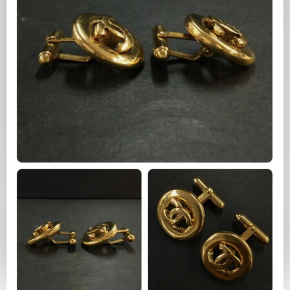 Authentic CHANEL CC Logo Circle Gold Tone Cuff Links 💝 - Picture 3 of 5